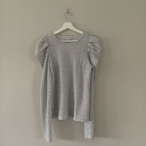 Loft Blue and White Stripe Puffed Shoulder Top